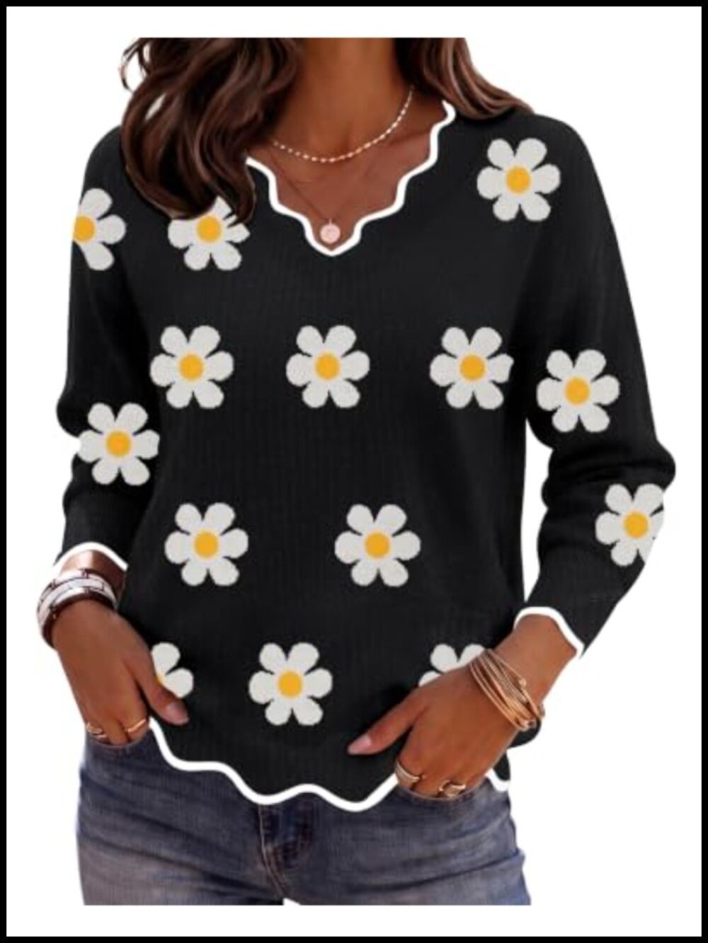 Womens V-Neck Sweater Long Sleeve Lightweight Knit Pullover Casual Fall Business